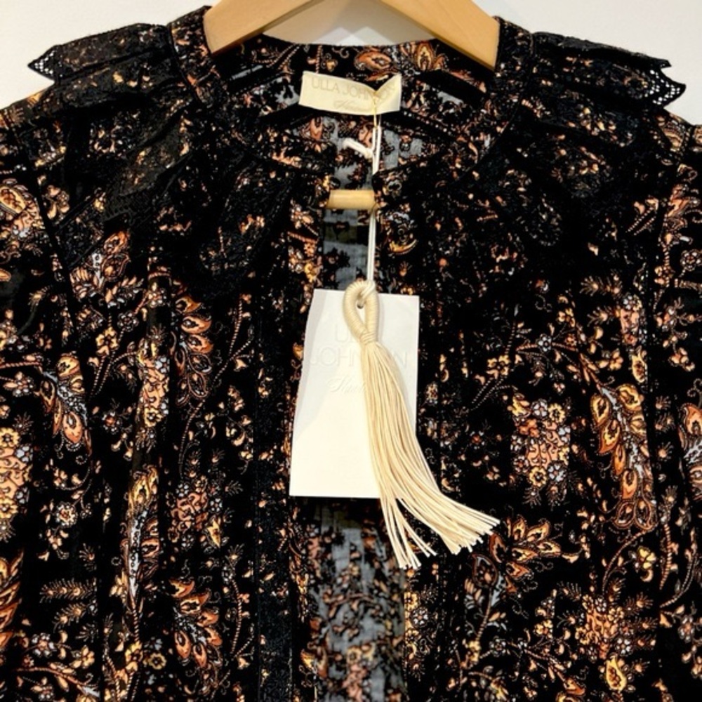 NWT ULLA JOHNSON Brigitte Puff Sleeve Peplum Blouse in Minuit Floral Print - Picture 10 of 12